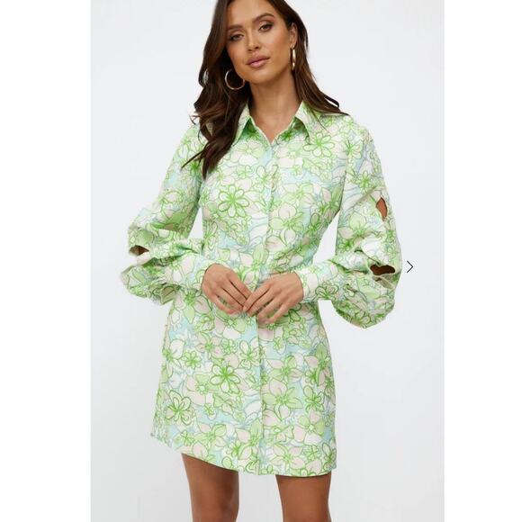 NWT C/MEO Far Away Mini Dress Apple Green Floral Size 4 - Picture 1 of 9